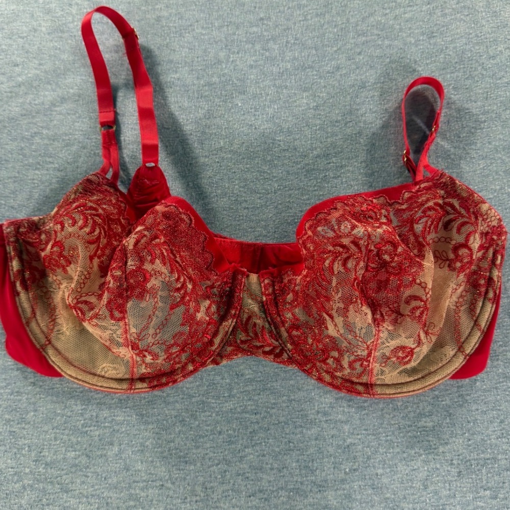 Natori Red Floral Lace Embroidery Unlined Underwire Bra 34C 726257